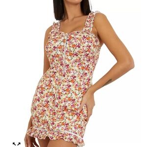 GUESS Floral Print Sangallo Carmen Mini Dress Eyelet Fabric Bustier-Style M